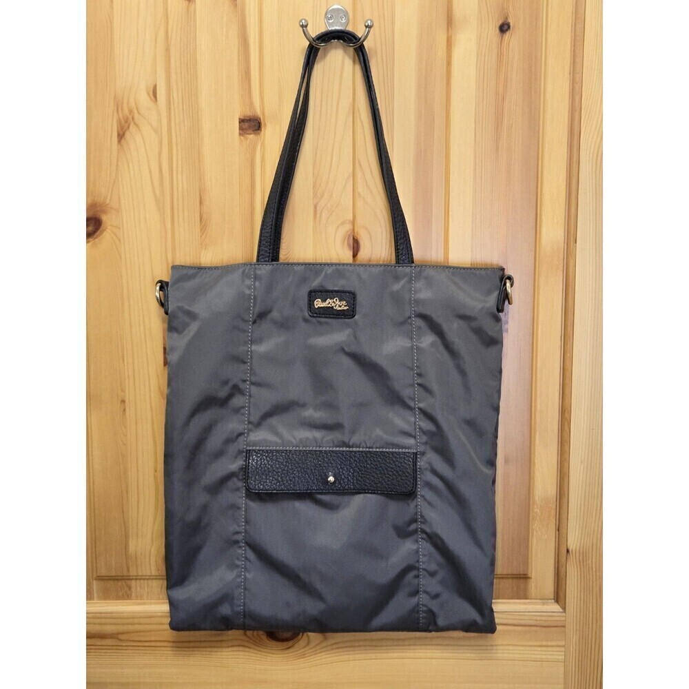 PAUL & JOE SISTER GREY & BLACK NYLON TOTE BAG SHOPPER CAT INTERIOR DOUBLE STRAPS